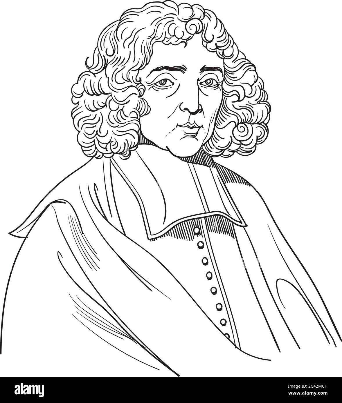 Benedictus spinoza dessins au trait portrait, vector Illustration de Vecteur