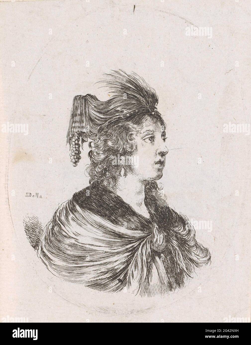 Femme au turban avec des perles de plume et de perles; différentes têtes de figures perses; plusieurs testicules coiffees a la persienne. . Banque D'Images