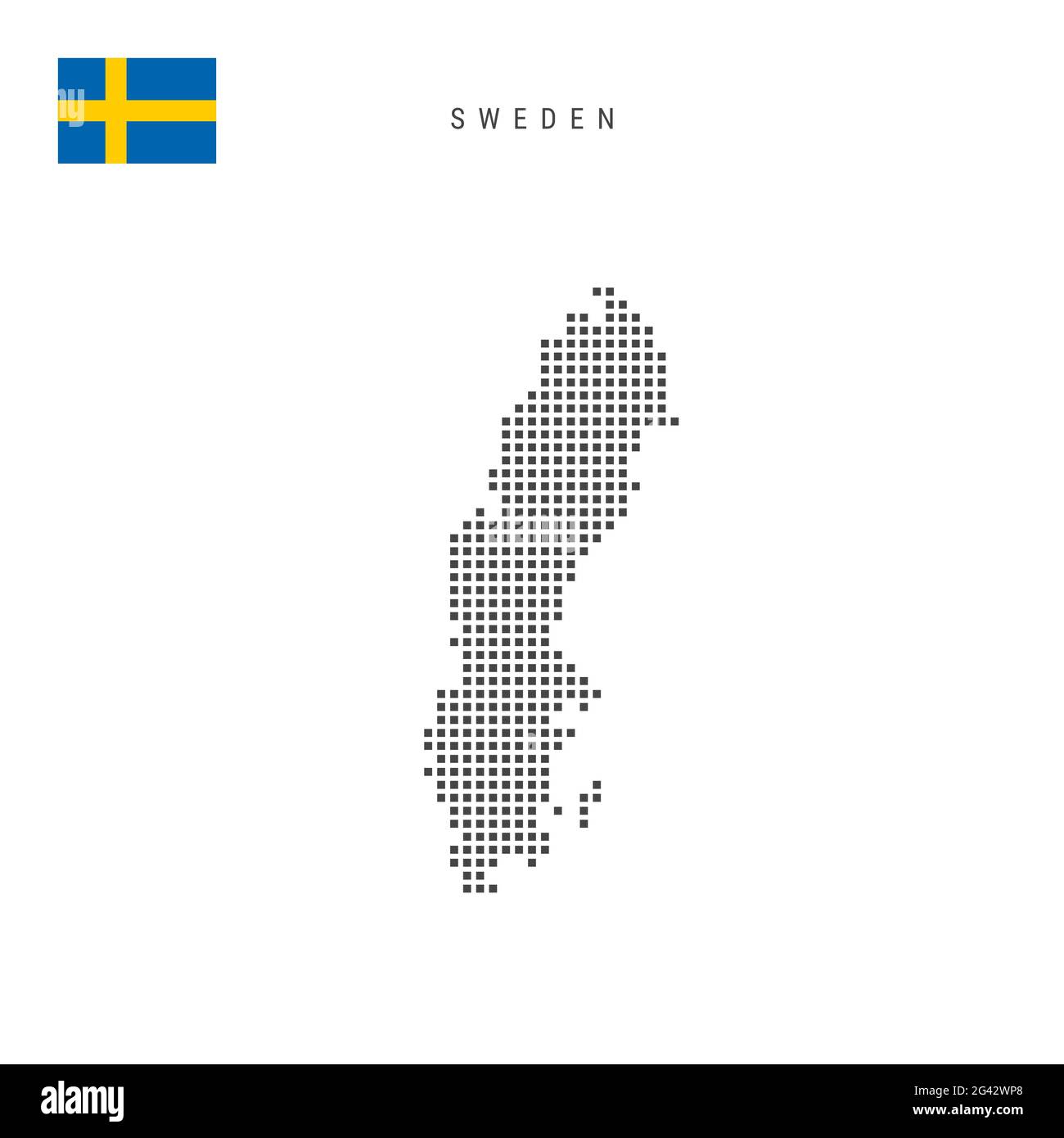Carte à motif points carrés de la Suède. Carte en pointillés suédois avec drapeau national isolé sur fond blanc. Illustration. Banque D'Images