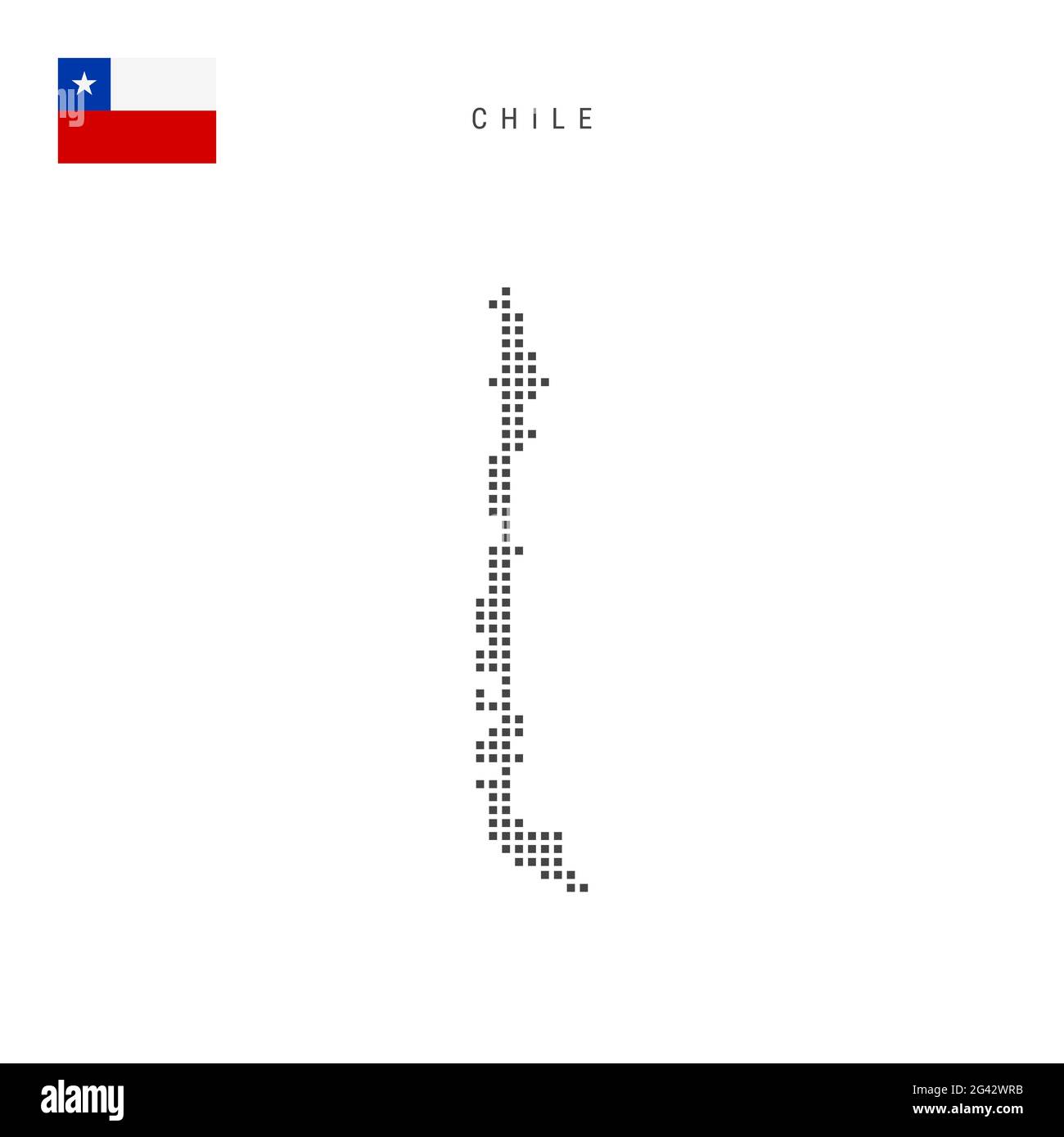 Carte à motif points carrés du Chili. Carte chilienne de pixels en pointillés avec drapeau national isolé sur fond blanc. Illustration. Banque D'Images