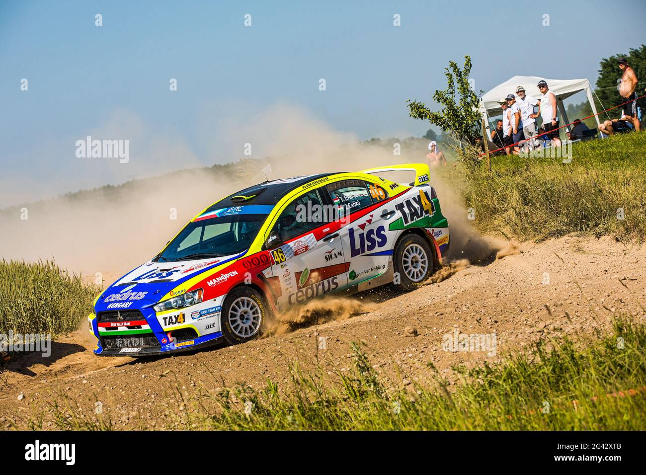 Mikolajki, Pologne. 18 juin 2021. 46 ERDI JR Tibor (HUN), CSOKO Zoltan (HUN), équipe ERDI KFT , Mitsubishi lancer Evo X, action pendant le rallye CER 2021 de la FIA Pologne, 1er tour du championnat européen de rallye 2021 de la FIA, du 18 au 20 juin 2021 à Mikolajki, Pologne - photo Bastien Roux / DPPI crédit: DPPI Media/Alamy Live News Banque D'Images