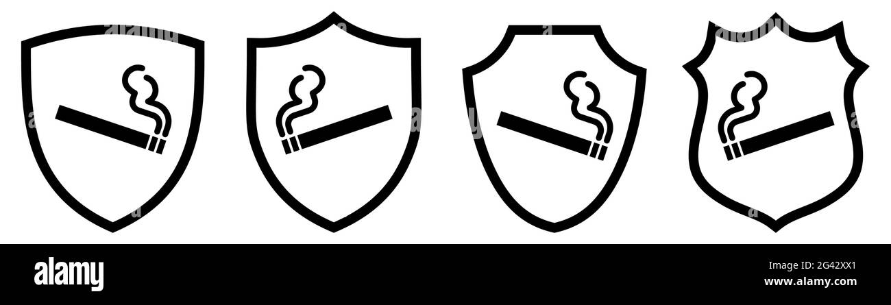 Icône de cigarette à l'intérieur du bouclier, différentes versions. Protection contre le tabagisme ou la fumée Illustration de Vecteur