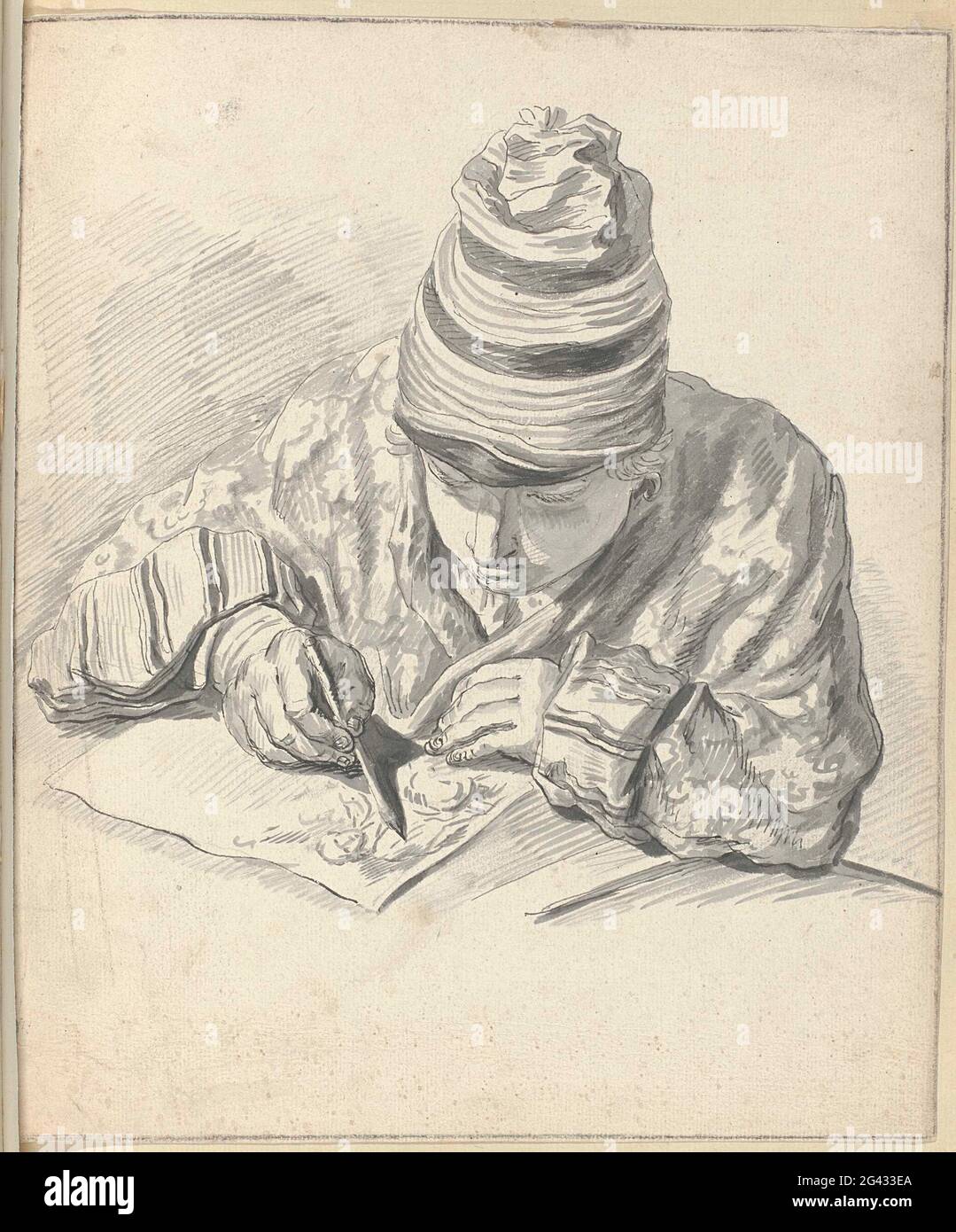 Dessin d homme en jupe japonaise avec chapeau de nuit Photo Stock