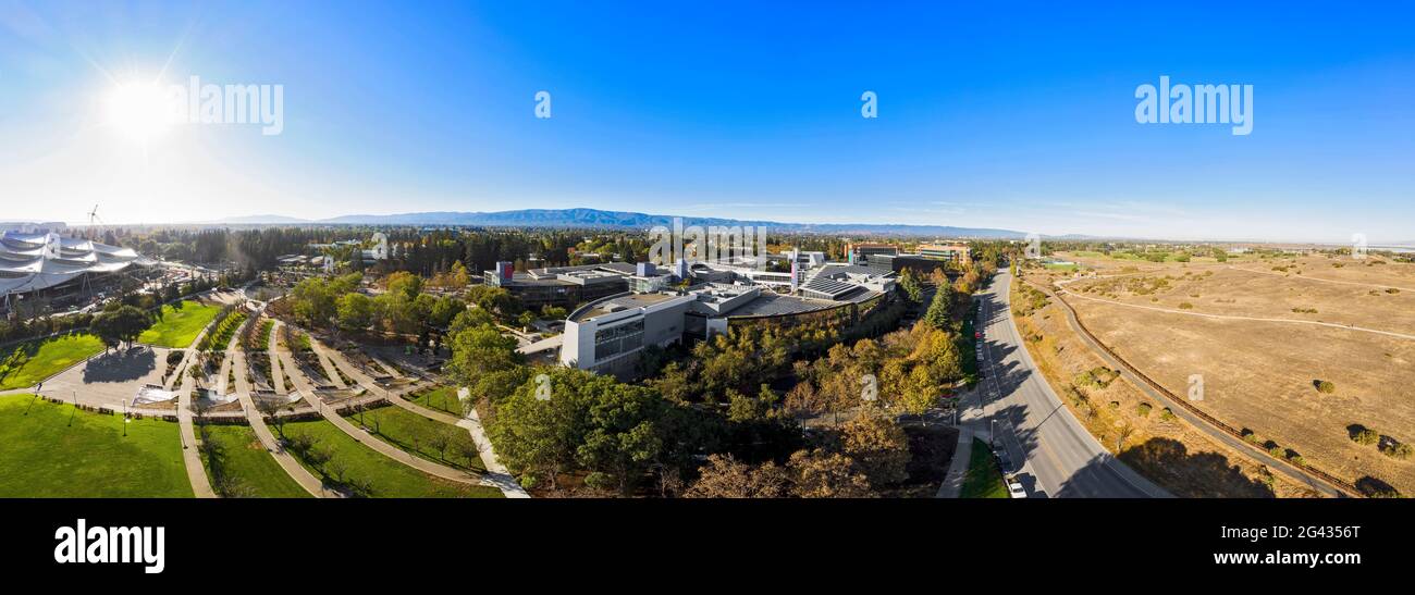 Vue aérienne de Googleplex, Mountain View, Californie, États-Unis Banque D'Images