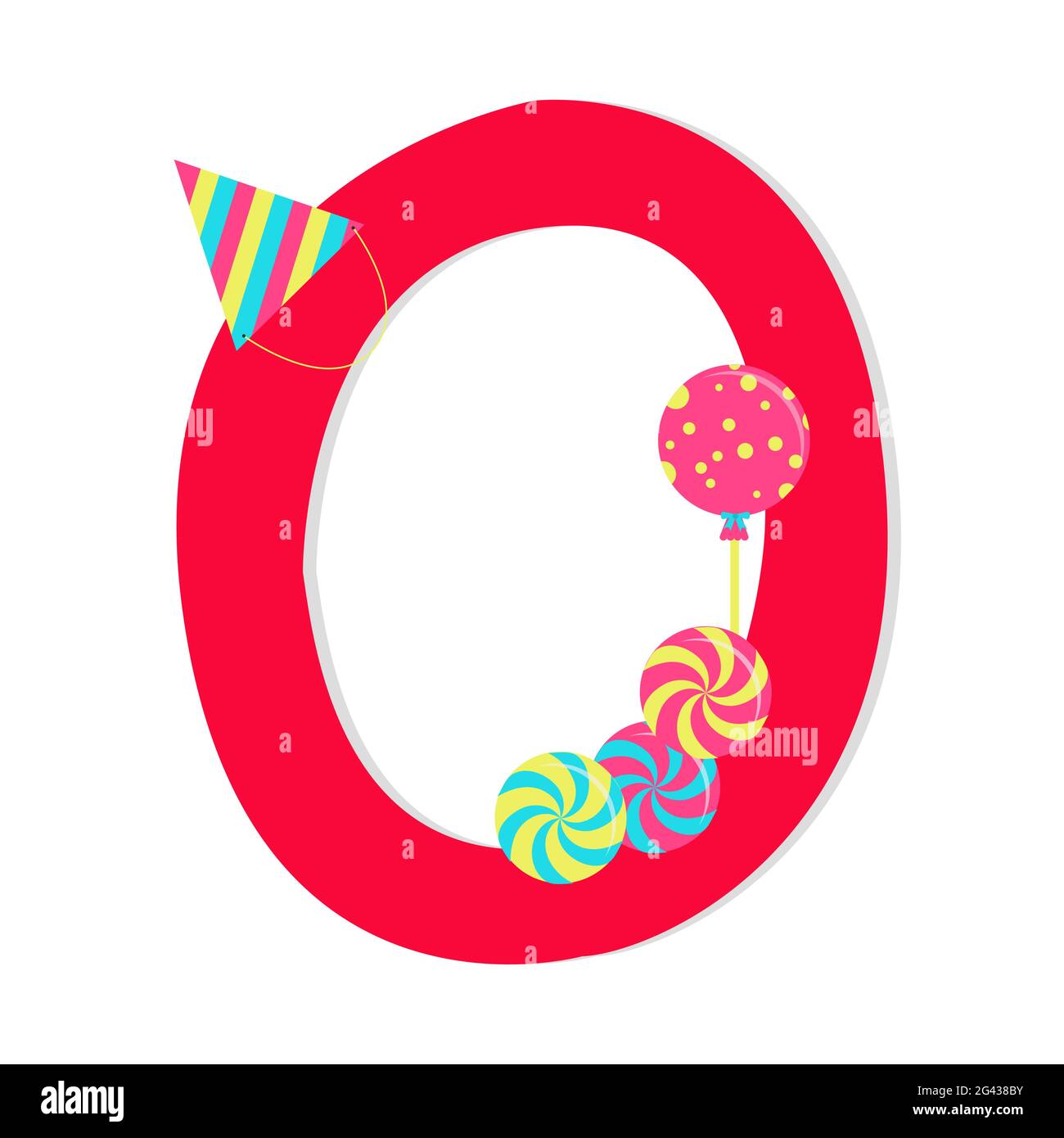 Lettre 'o' de l'alphabet stylisé avec bonbons : lollipop, bonbons à la  menthe poivrée, chapeau d'anniversaire. Arrière-plan blanc Image  Vectorielle Stock - Alamy