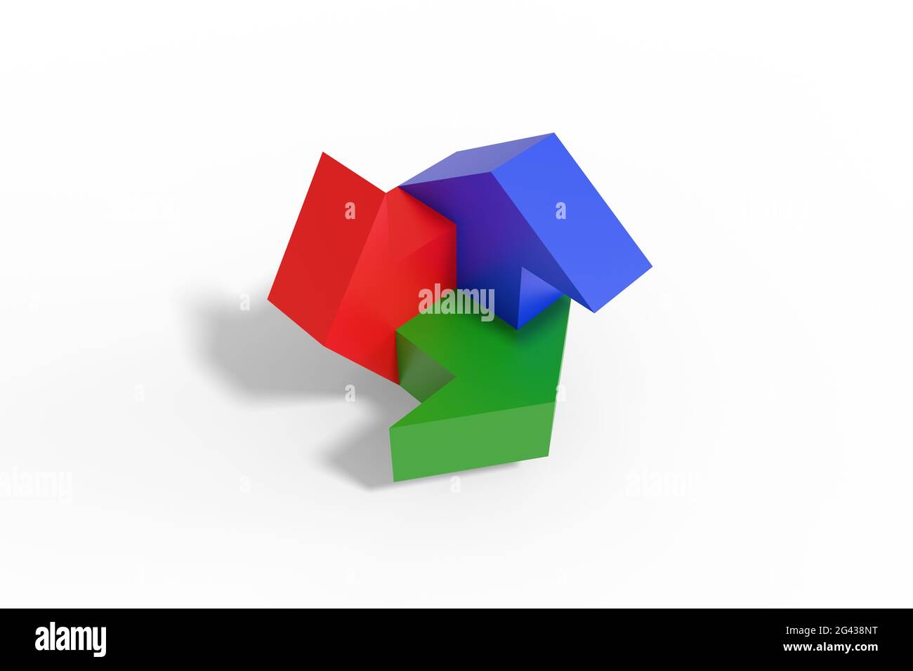 Flèches rouges, vertes et bleues sur fond blanc. illustration 3d. Banque D'Images