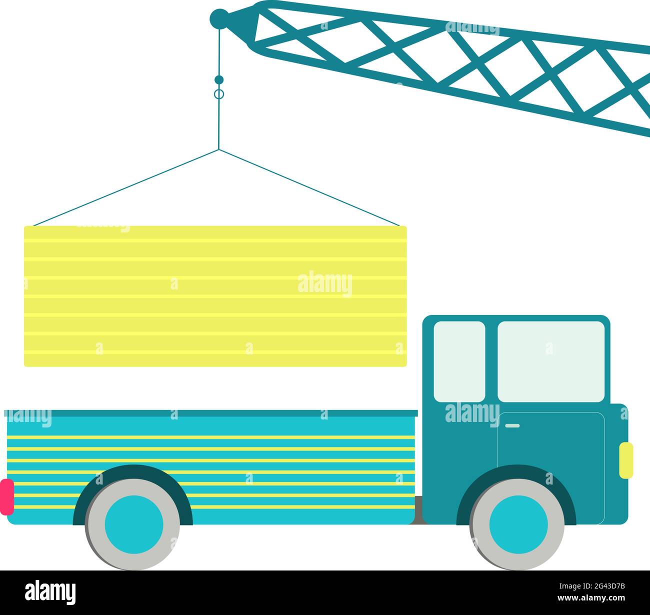 Grue plaçant la charge sur le chariot. Arrière-plan blanc. Illustration de Vecteur