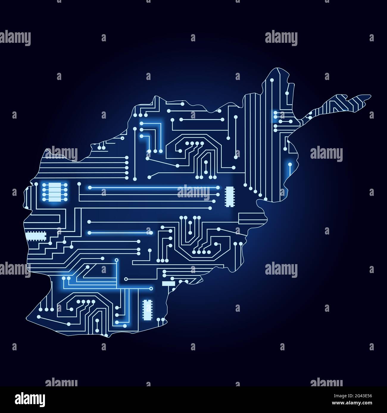 Carte de contour de l'Afghanistan avec un circuit électronique technologique. Illustration de Vecteur