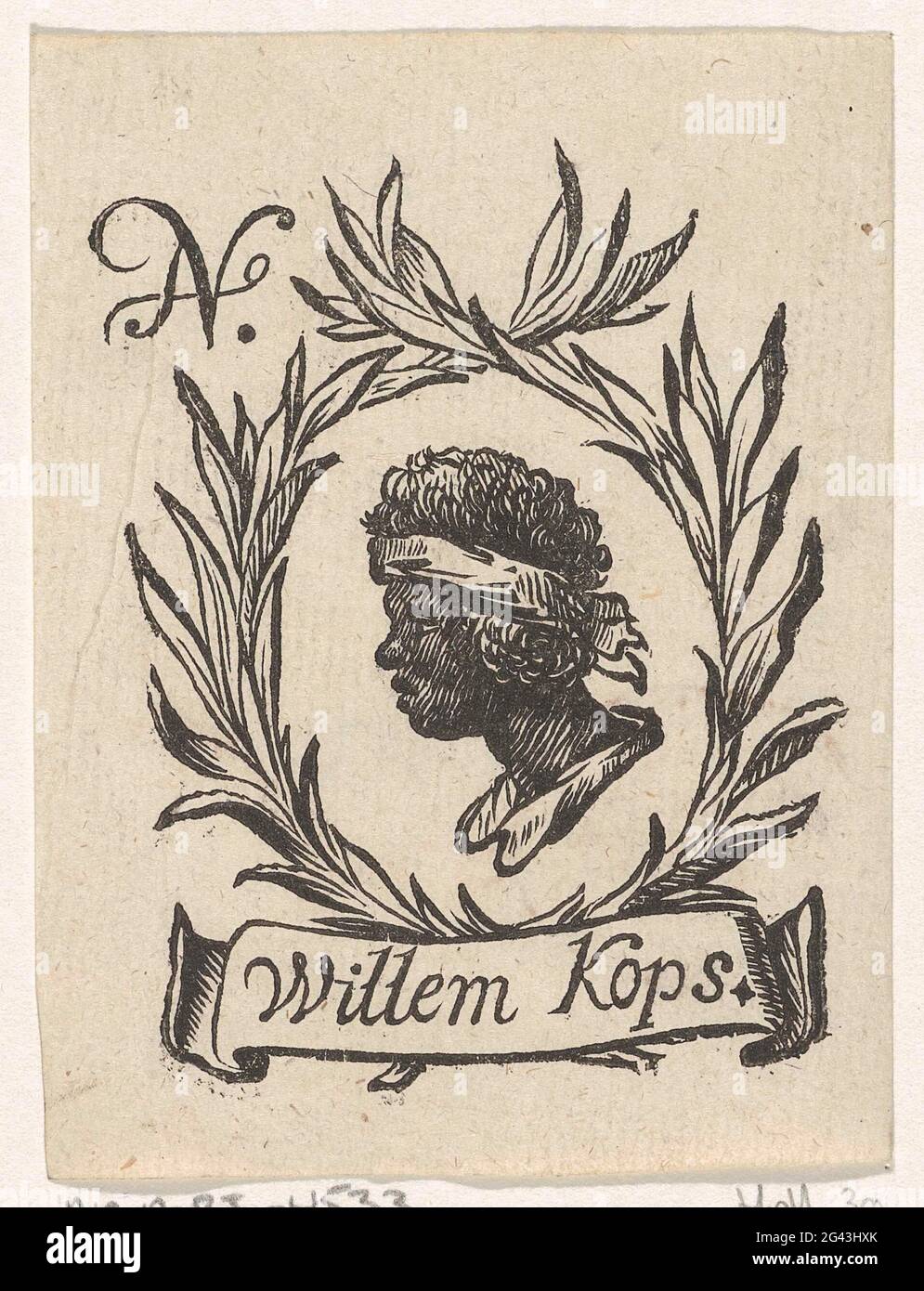Vignette de Willem Kops. La tête d'une Moor dans une couronne de Laurier. Banque D'Images