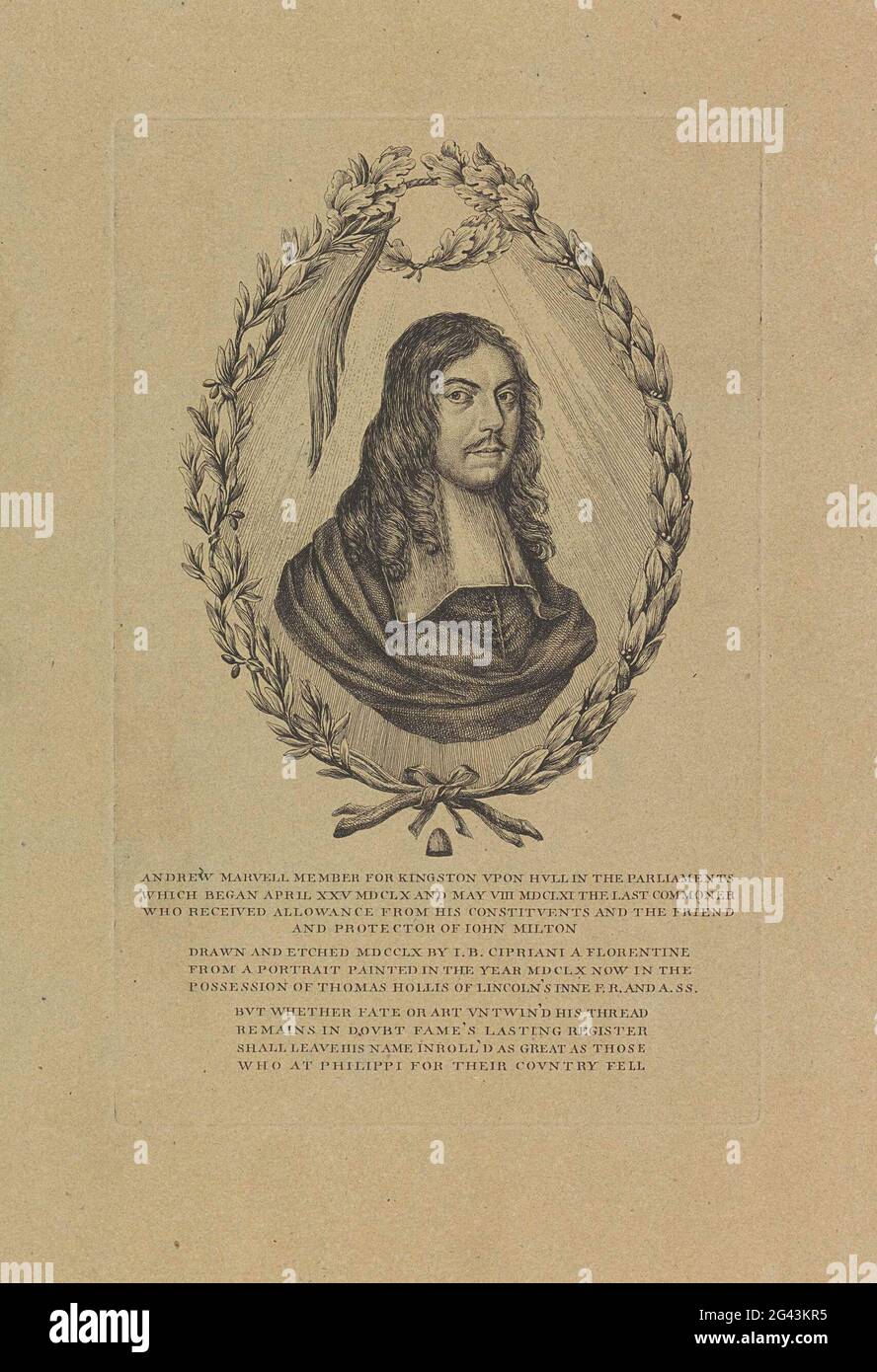 Portrait du poète Andrew Marvell. . Banque D'Images