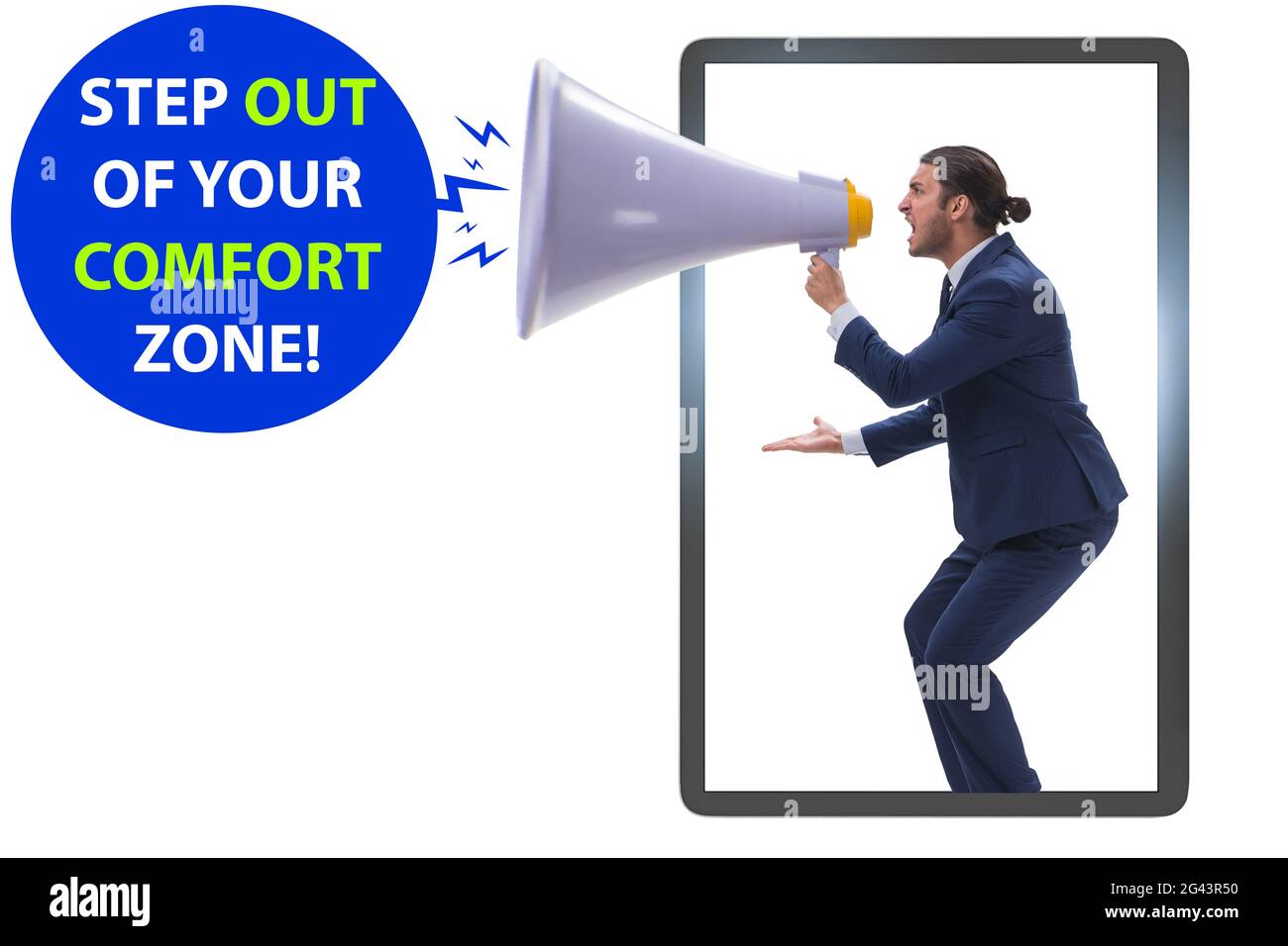 Appelez pour sortir de votre zone de confort Banque D'Images