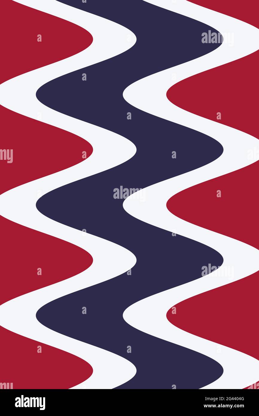 Arrière-plan rouge, blanc et bleu avec des lignes ondulées Banque D'Images
