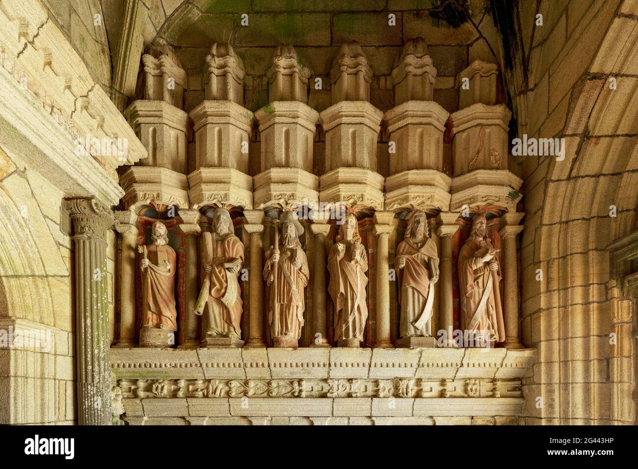 Statues d'apôtres, Église Saint-Germain, Pleyben, Finestre, Bretagne, France Banque D'Images