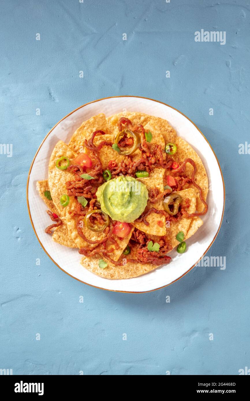 Nachos, chips de tortilla mexicaines, tiré d'en haut Banque D'Images