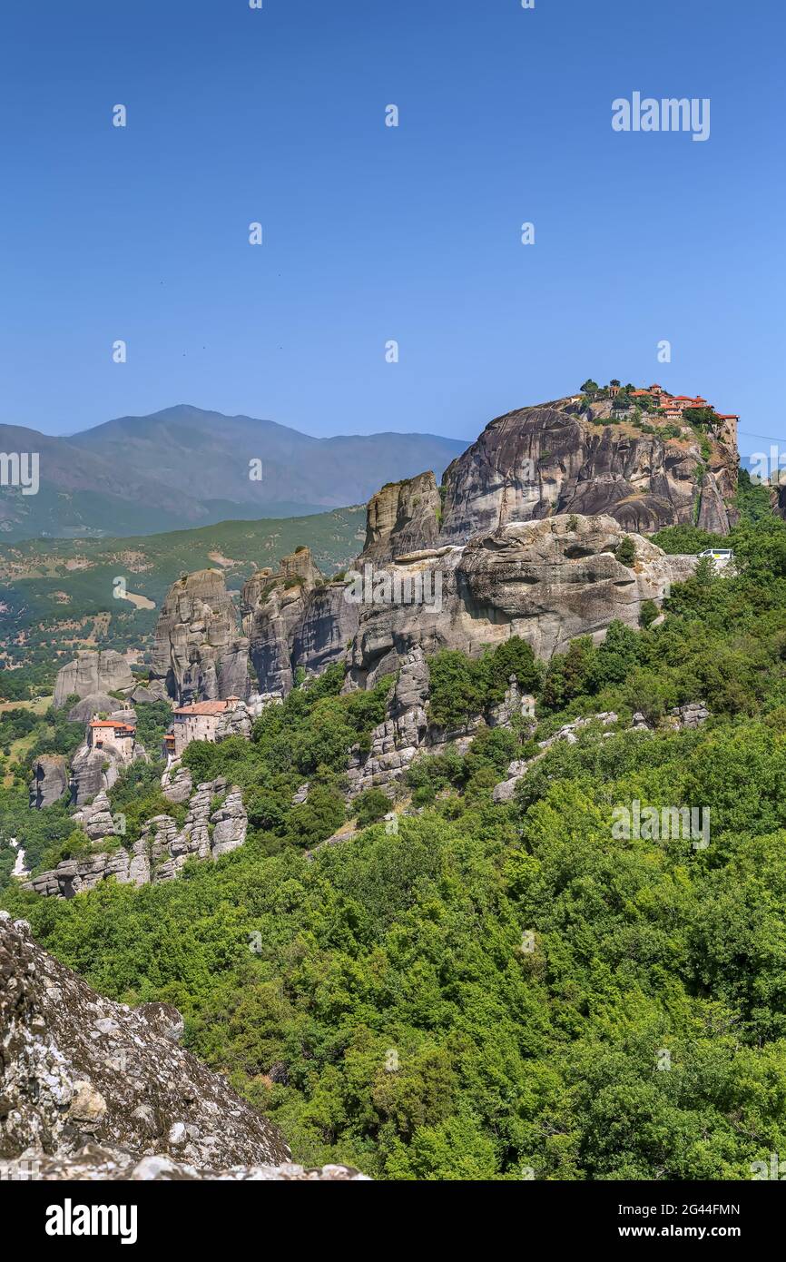 Vue sur les rochers à Meteora, Grèce Banque D'Images