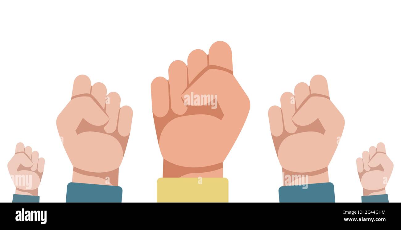 Illustration vectorielle des mains levées accrochée à un poing. Poing relevé Banque D'Images