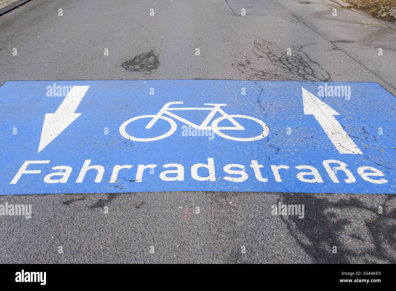 Symbole pour la rue bycicle, Unna, Rhénanie-du-Nord-Westphalie, Allemagne, Europe Banque D'Images