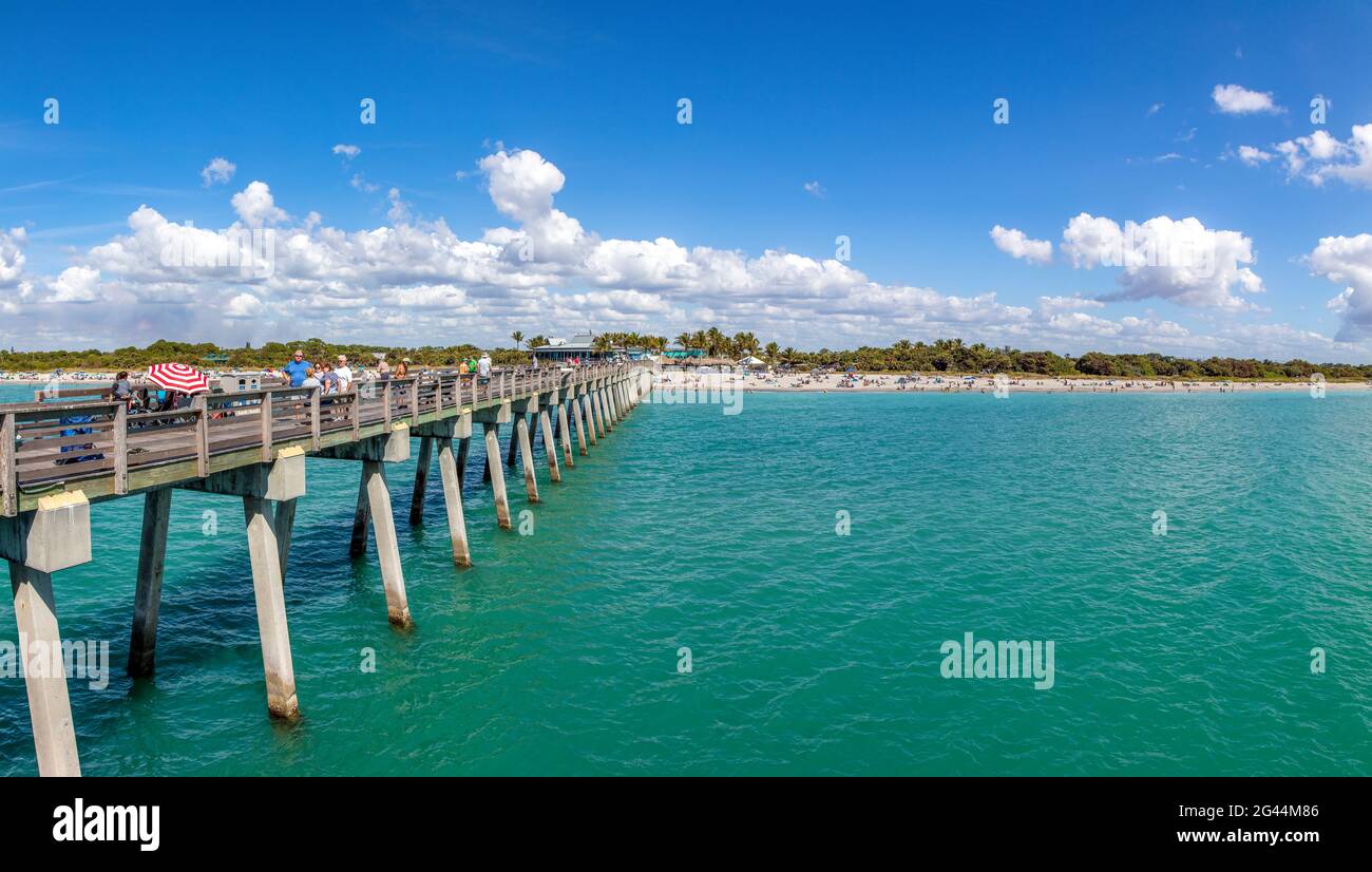 Venice Fishing Pier et plage en été, Golfe du Mexique, Venise, Floride, Etats-Unis Banque D'Images