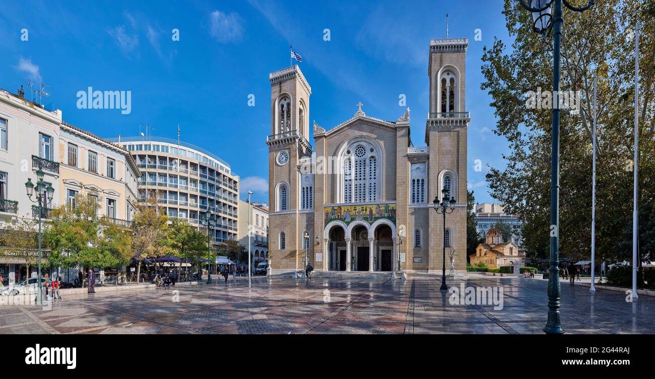 Vue extérieure de la cathédrale métropolitaine d'Athènes, Grèce Banque D'Images
