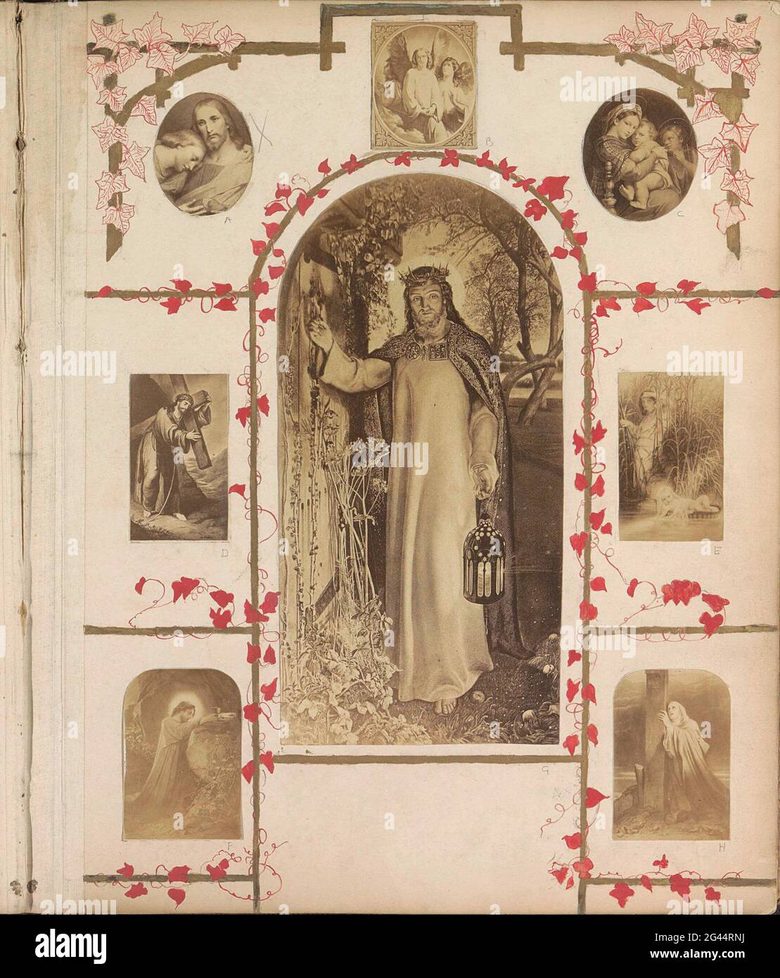 Production photo d'un imprimé avec un Christ croisé. Partie de l'album avec des photos de sites et de paysages en Angleterre et d'art Banque D'Images