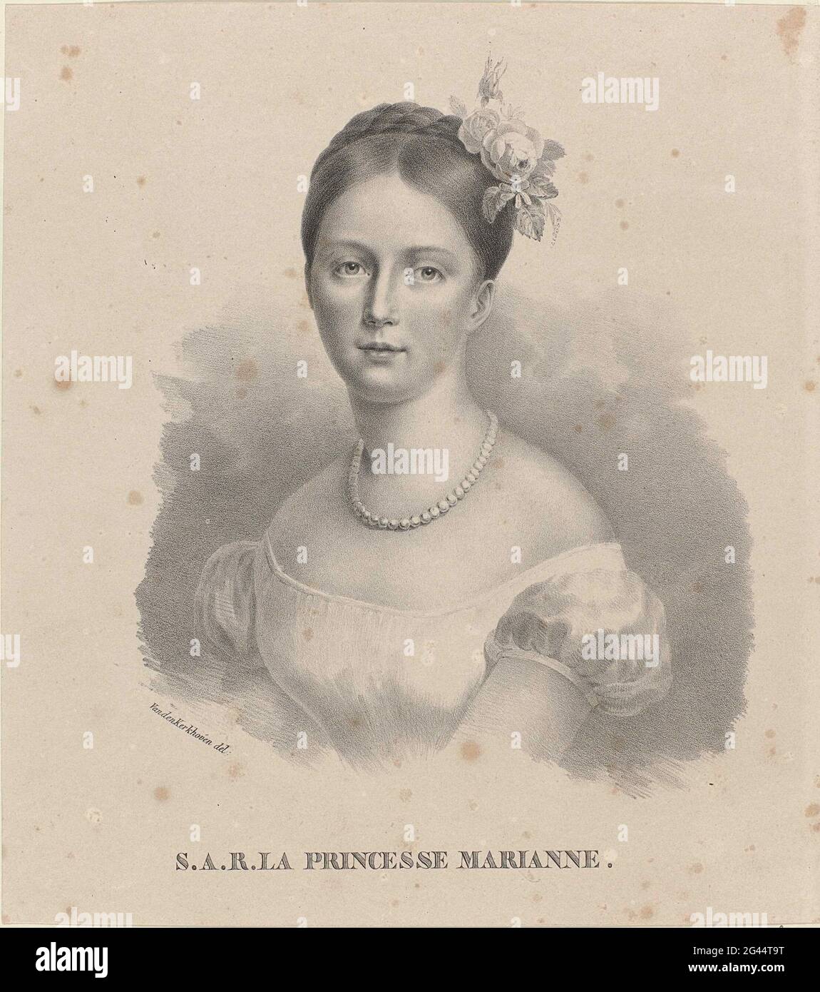 Portrait de Marianne, princesse des pays-Bas. Portrait de Marianne. Dans l'Undermaster son nom et titre. Banque D'Images