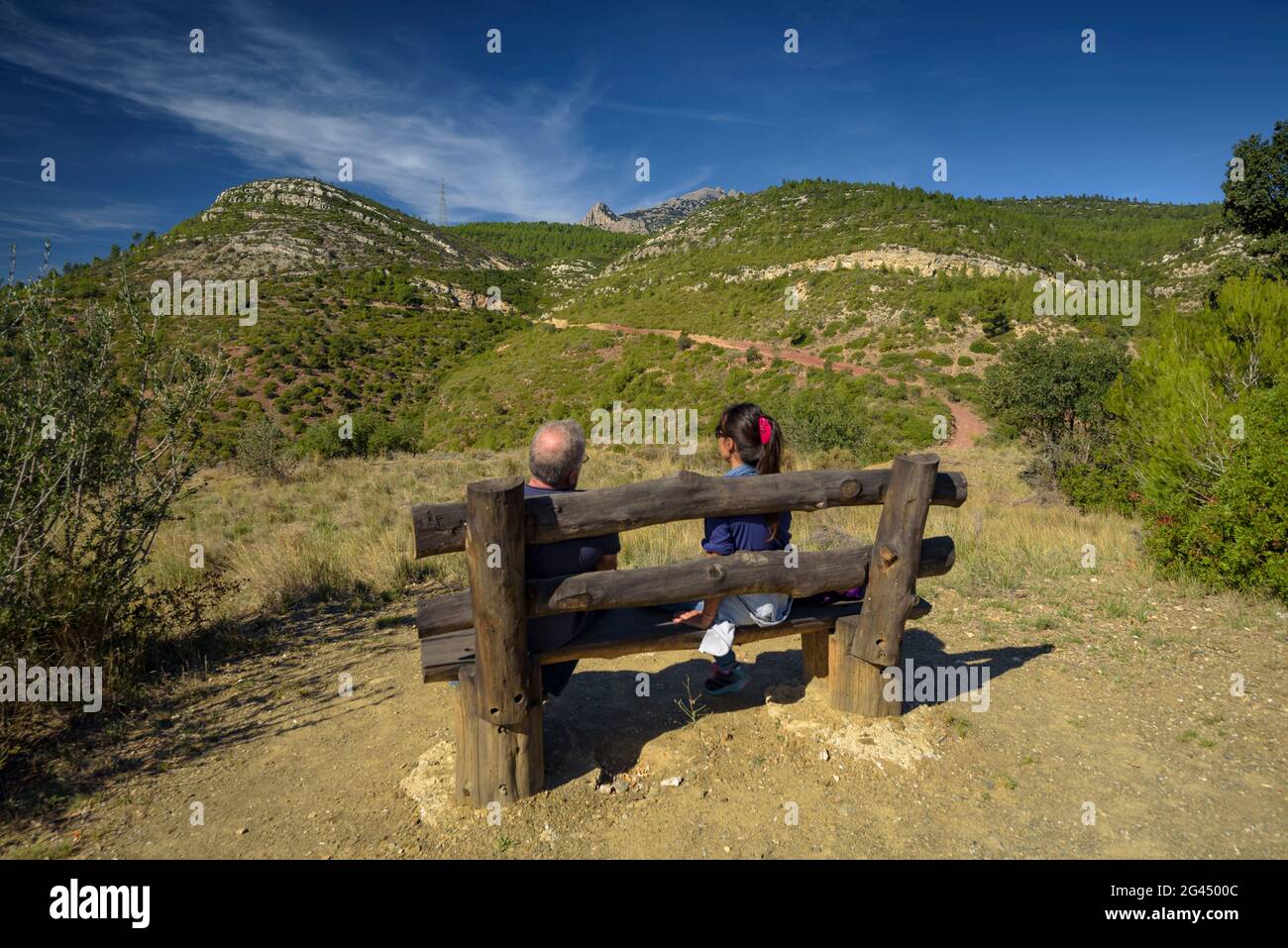 Vue de El Puig, à Esparreguera, vue sur la montagne de Montserrat (Baix Llobregat, Barcelone, Catalogne, Espagne) Banque D'Images