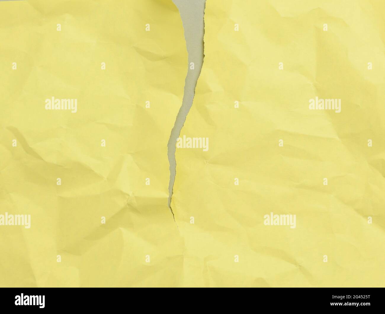 Feuille de papier jaune vierge déchirée et froissé sur fond gris Banque D'Images