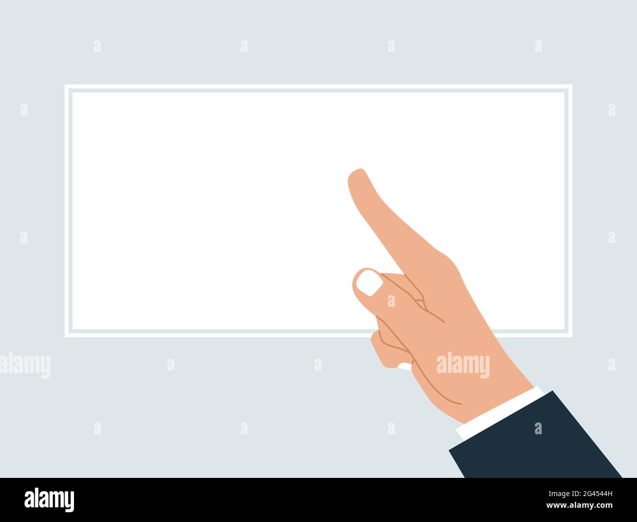 Illustration vectorielle d'une main pointant vers un doigt sur une affiche ou un modèle vierge. Concept d'entreprise Banque D'Images