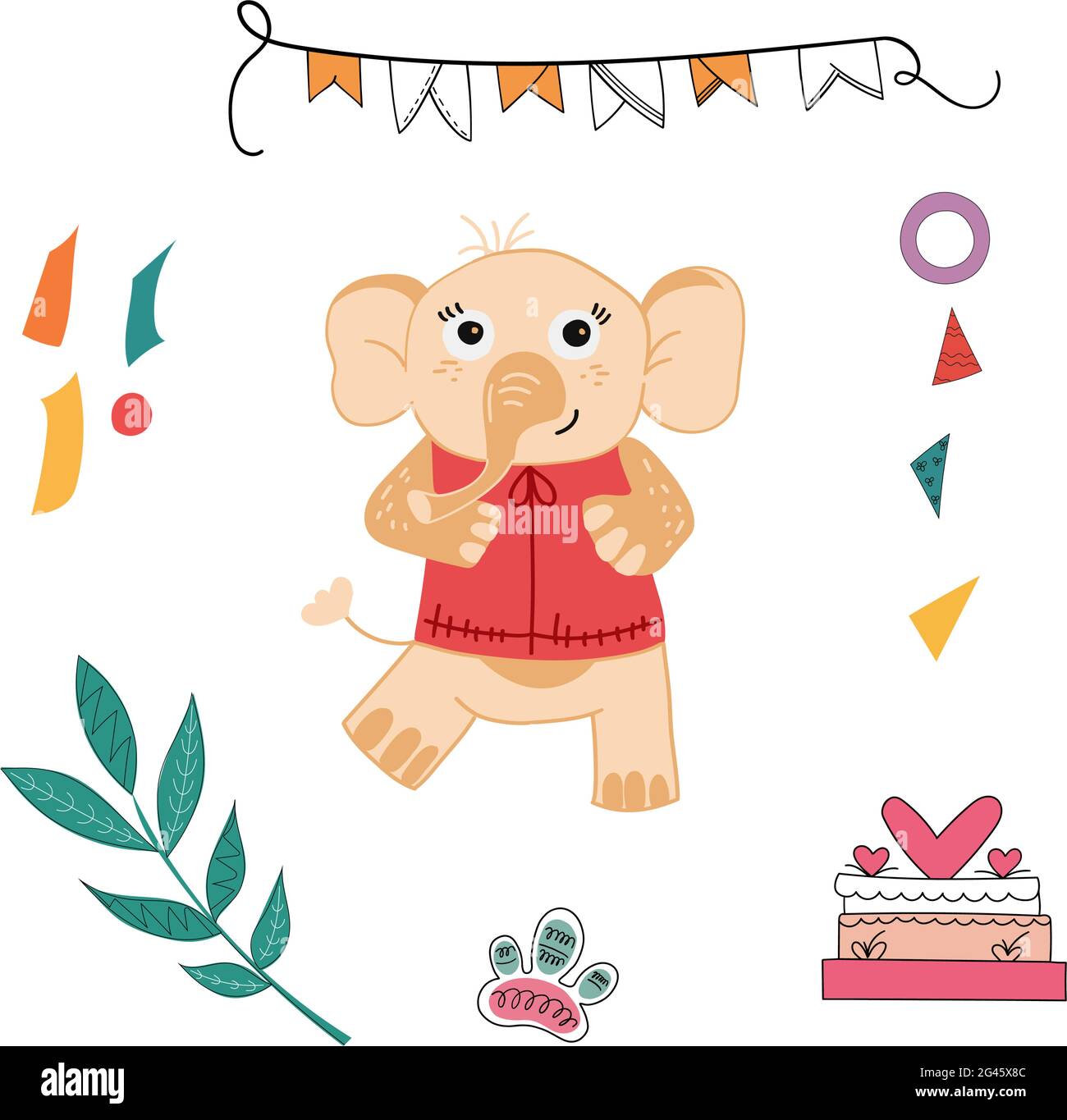 Illustration vectorielle d'un animal entouré de cadeaux et de symboles d'anniversaire sur un fond isolé. Illustration vectorielle Illustration de Vecteur
