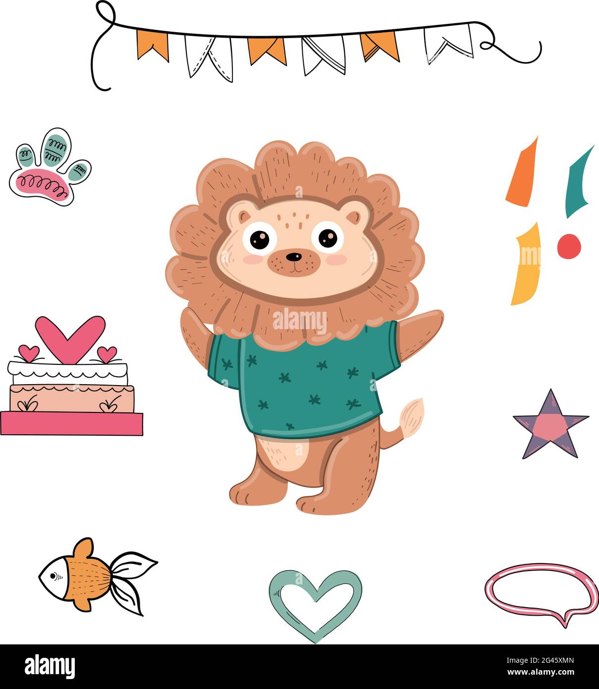 Illustration vectorielle d'un animal entouré de cadeaux et de symboles d'anniversaire sur un fond isolé. Illustration vectorielle Illustration de Vecteur