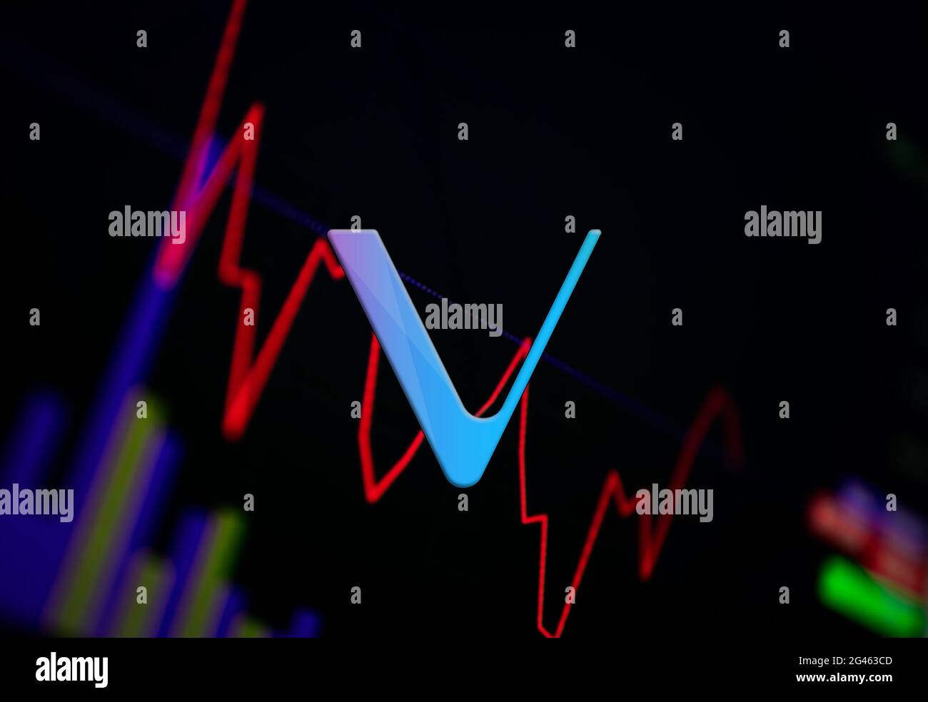 Diagramme de croissance des pièces de monnaie sur la bourse de VeChain VET crypto-monnaie Banque D'Images