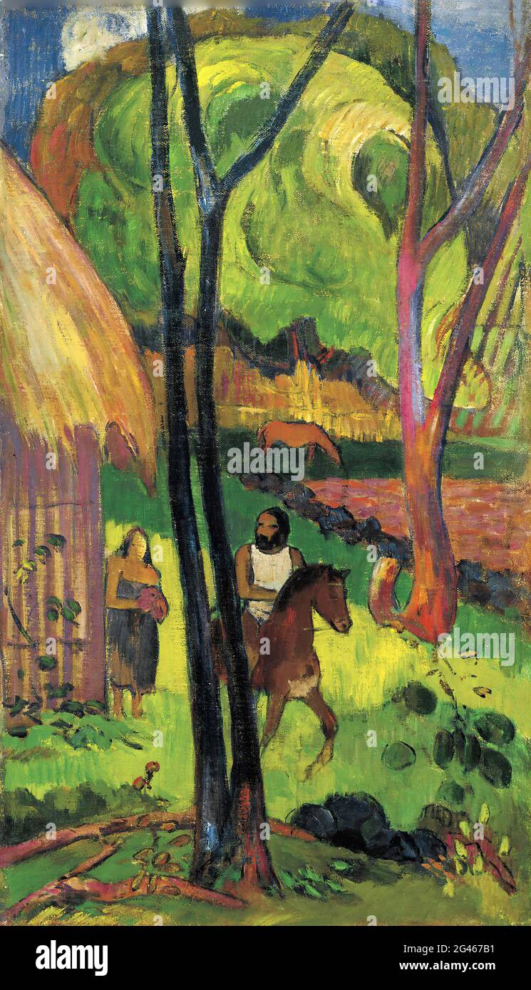 Paul Gauguin - cavalier Devant la case Banque D'Images