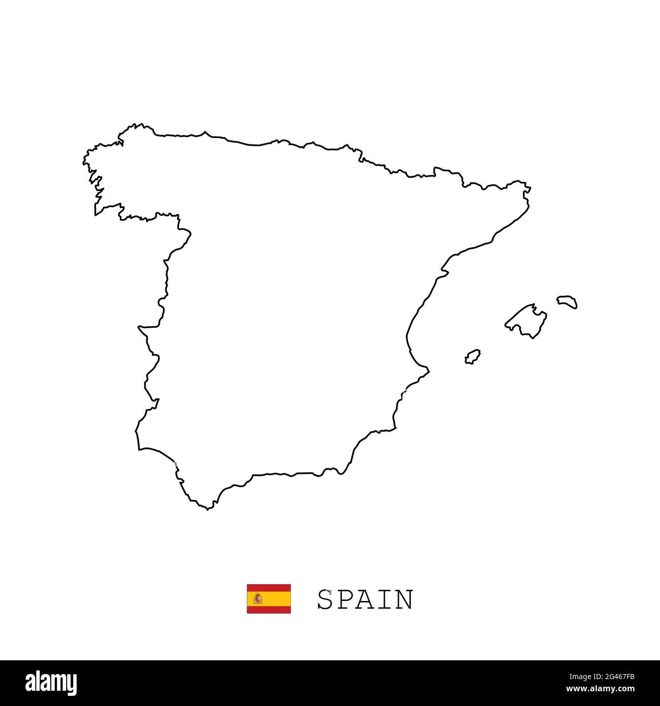 Espagne ligne de carte, linéaire fin vecteur simple contour e et drapeau. Noir sur fond blanc Illustration de Vecteur