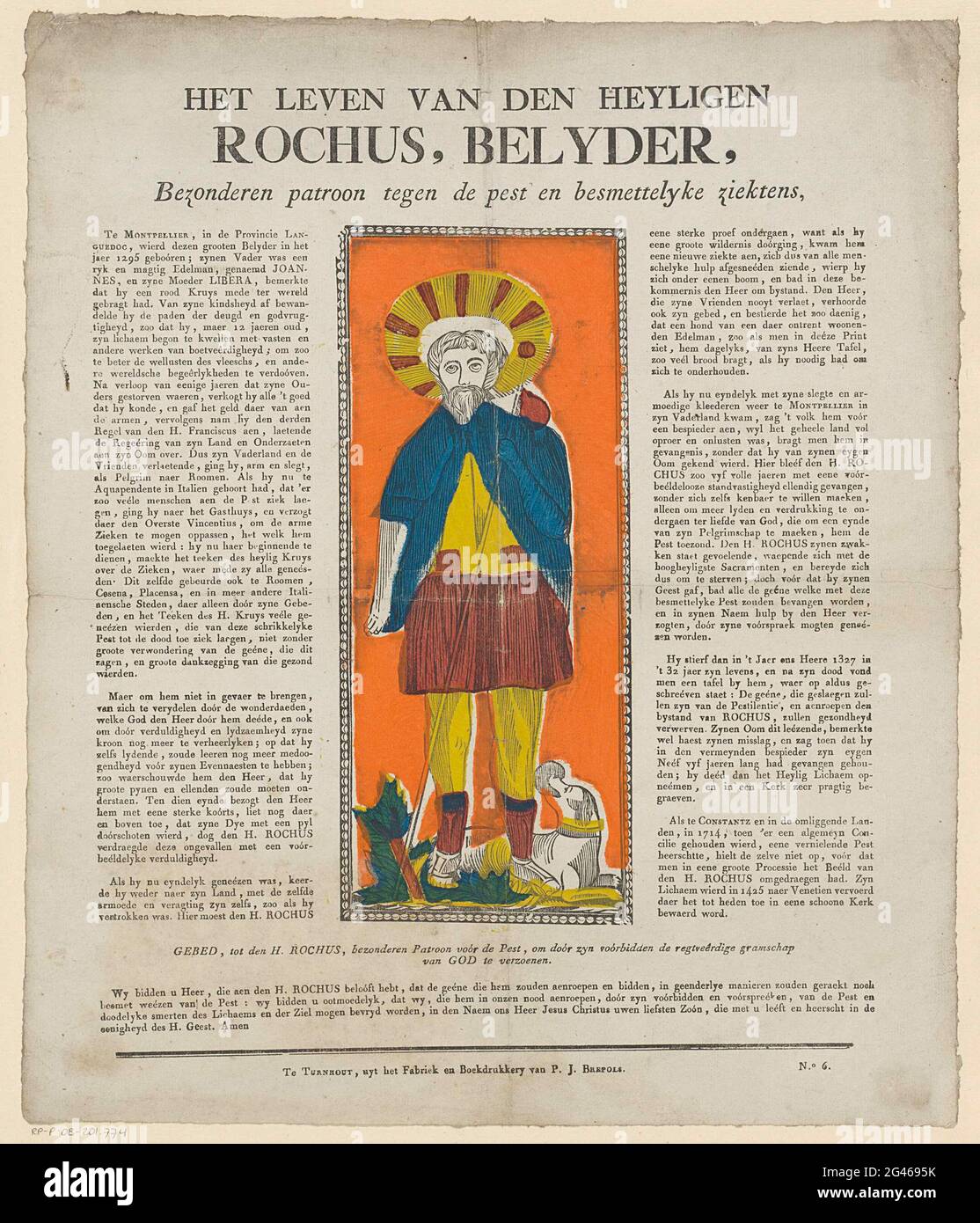 La vie des Heyligen - Rochus, Boryder, - par un modèle exceptionnel contre  la peste et la maladie infectieuse. Le Saint Rocher avec un pélerinage dans  sa main et un chien à