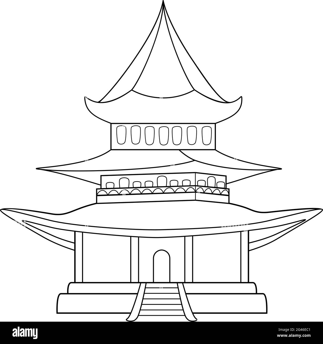 Dessin linéaire architecture japonaise chinoise, illustration vectorielle EPS 8 Illustration de Vecteur