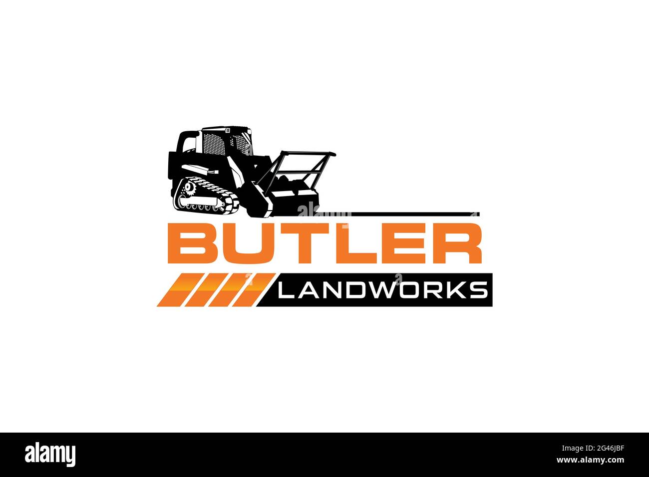 Vecteur de modèle de logo Butler. Vecteur du logo de l'équipement lourd pour la société de construction. Illustration créative de la pelle hydraulique Illustration de Vecteur