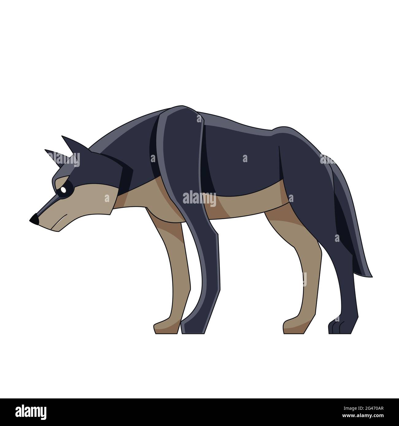 Loup noir à la chasse. Canis lupus. Personnage de dessin animé d'un animal mammifère dangereux. Une créature sauvage de la forêt avec la fourrure sombre. Vue latérale. Vecteur plat Illustration de Vecteur