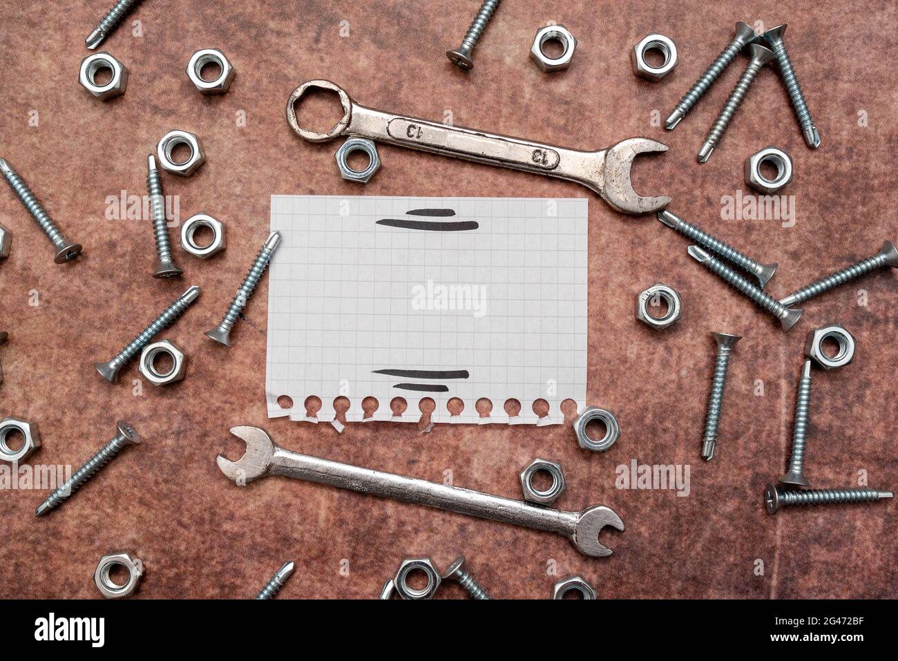 Nouvelles idées, Brainstoming for Maintenance Planning, Repairing Solutions, Construction Project, Creative Thinking Nut and Bolts Pat Banque D'Images