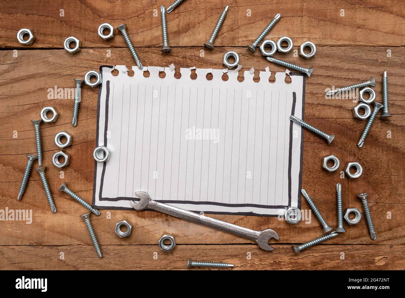 Nouvelles idées, Brainstoming for Maintenance Planning, Repairing Solutions, Construction Project, Creative Thinking Nut and Bolts Pat Banque D'Images