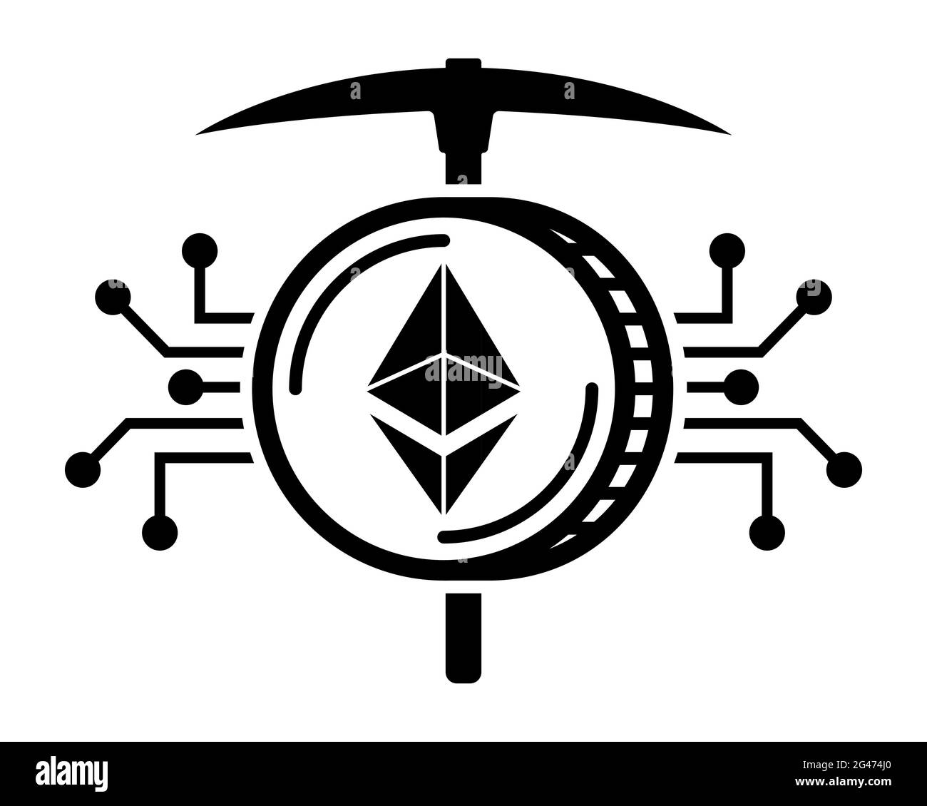 Crypto mining Ethereum circuit et picaxe symbole pour l'icône d'illustration du vecteur de chaîne de blocs crypto-monnaie Illustration de Vecteur