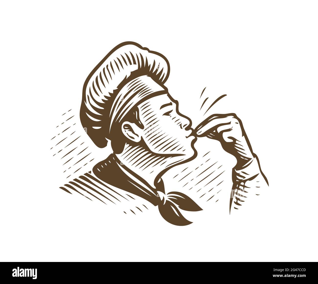 Logo gastronomique Cook. Le chef prépare la nourriture. Esquisser une illustration vectorielle vintage Illustration de Vecteur