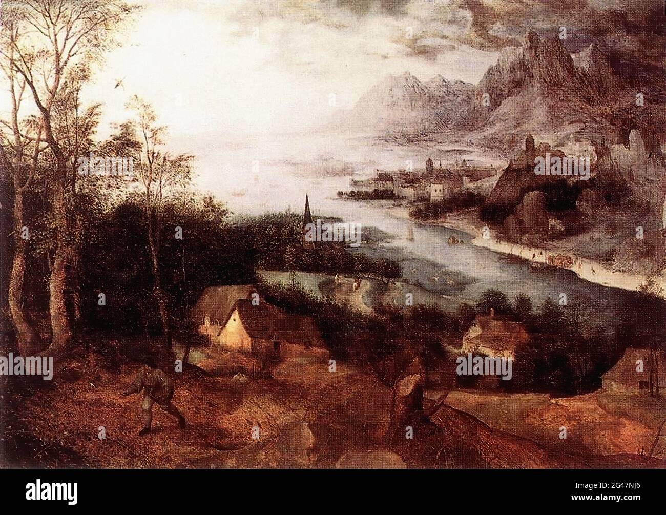 Pieter Bruegel l'ancien - parabole du paysage fluvial Sower 1557 Banque D'Images