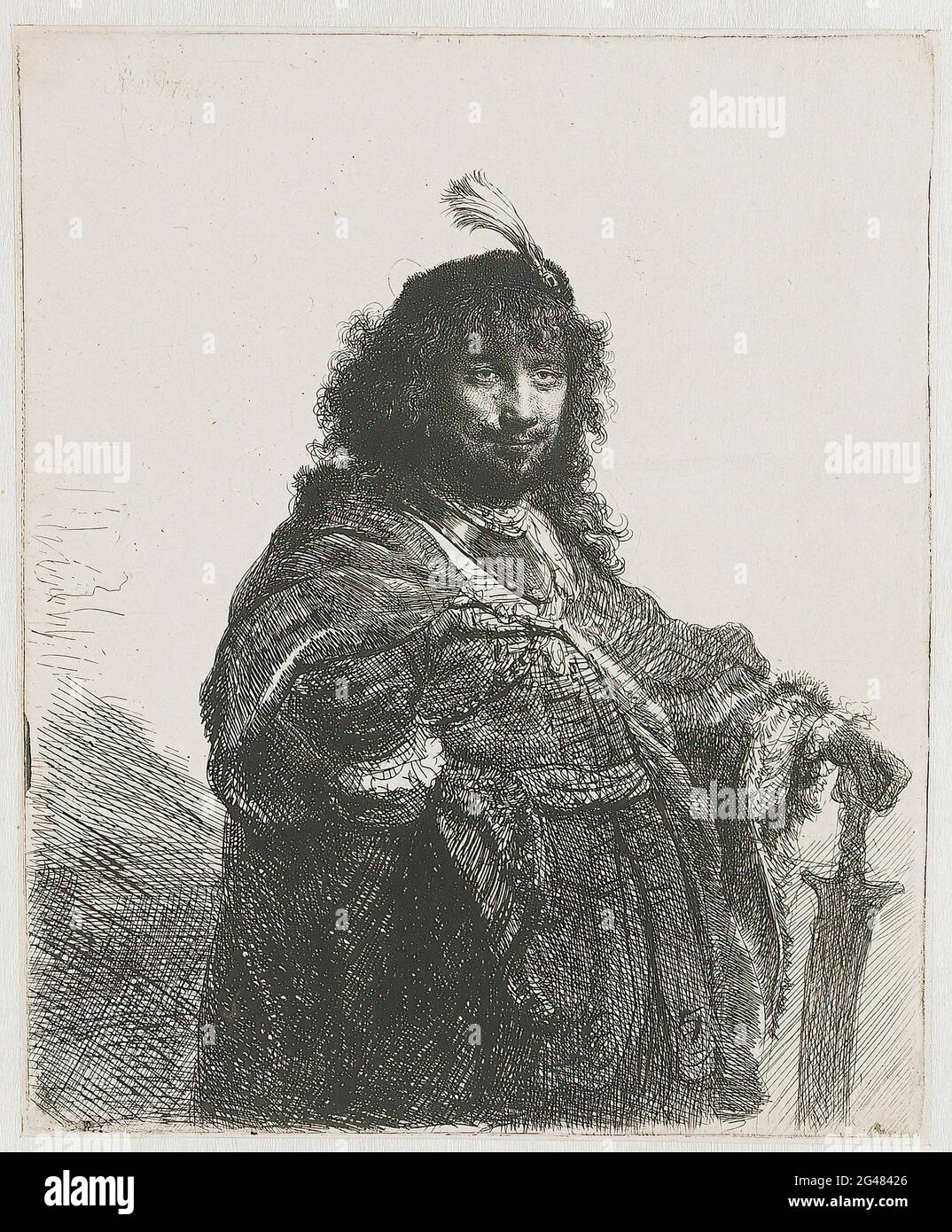 Rembrandt Harmenszoon Van Rijn - Auto-portrait avec le chapeau plumé sabre abaissé 1634 Banque D'Images