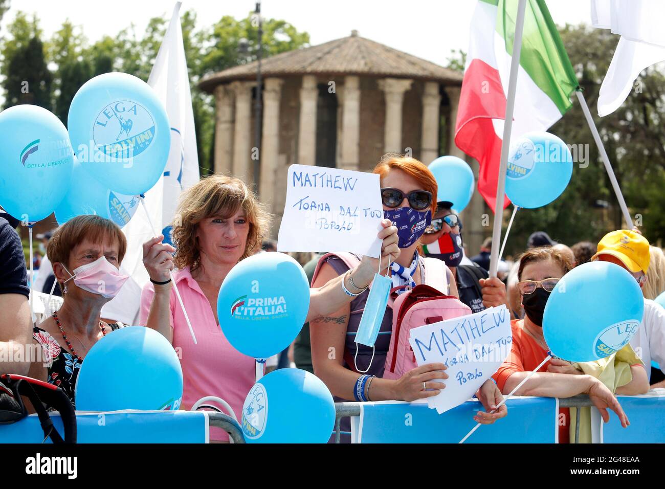 Rome, Italie. 19 juin 2021. Les supporters de Lega se sont rassemblés pour la manifestation « l'Italie d'abord ! » Sur la Piazza Bocca della Verità'.Rome (Italie), 19 juin 2021 photo Samantha Zucchi Insidefoto crédit: Insidefoto srl/Alamy Live News Banque D'Images