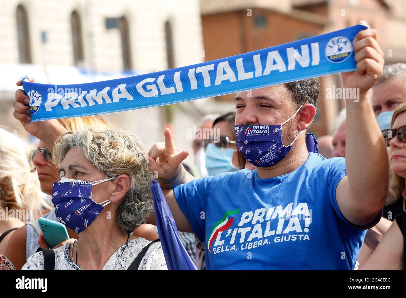 Rome, Italie. 19 juin 2021. Les supporters de Lega se sont rassemblés pour la manifestation « l'Italie d'abord ! » Sur la Piazza Bocca della Verità'.Rome (Italie), 19 juin 2021 photo Samantha Zucchi Insidefoto crédit: Insidefoto srl/Alamy Live News Banque D'Images