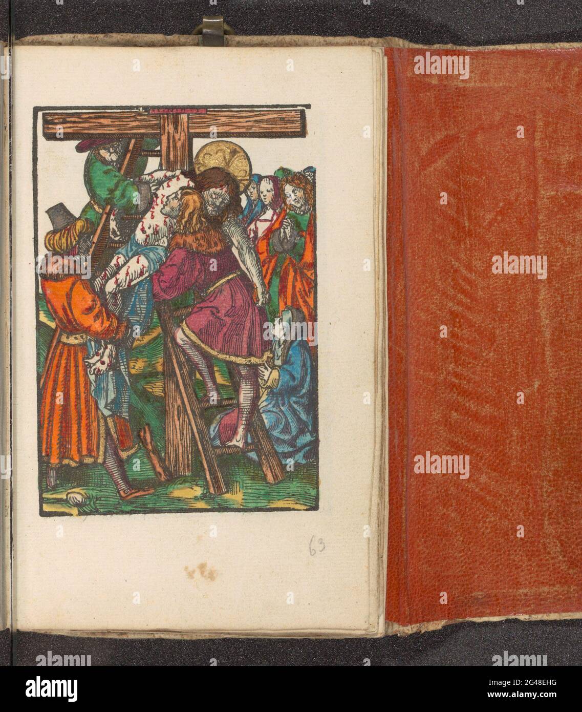 Croix annulée; la petite passion; la passion stupide. Le corps du Christ est pris de la croix. L'impression fait partie d'un livre. Banque D'Images
