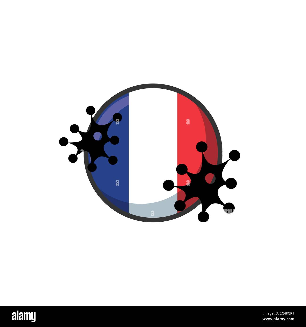 France frappée par le coronavirus. Covid-19 impact national. Attaque de virus sur le drapeau de France illustration concept sur fond blanc Banque D'Images