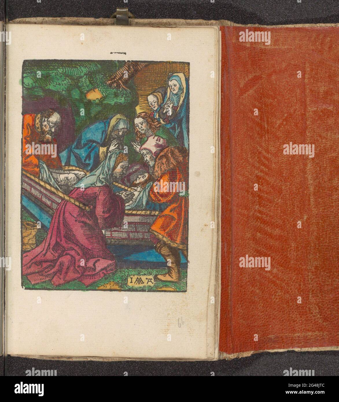La pierre tombale; la petite passion; la passion stupide. Le Christ mort est posé dans une tombe. L'impression fait partie d'un livre. Banque D'Images