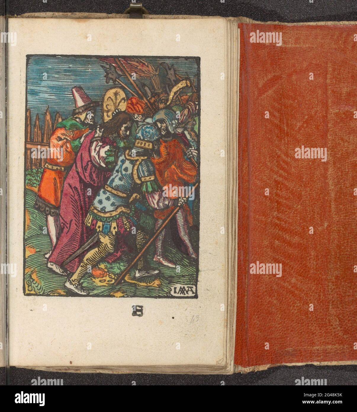 L'emprisonnement; la petite passion; la passion stupide. Le Christ est emprisonné et pris par des soldats. Ci-dessous étiqueté: F. Prent fait partie d'un livre. Banque D'Images