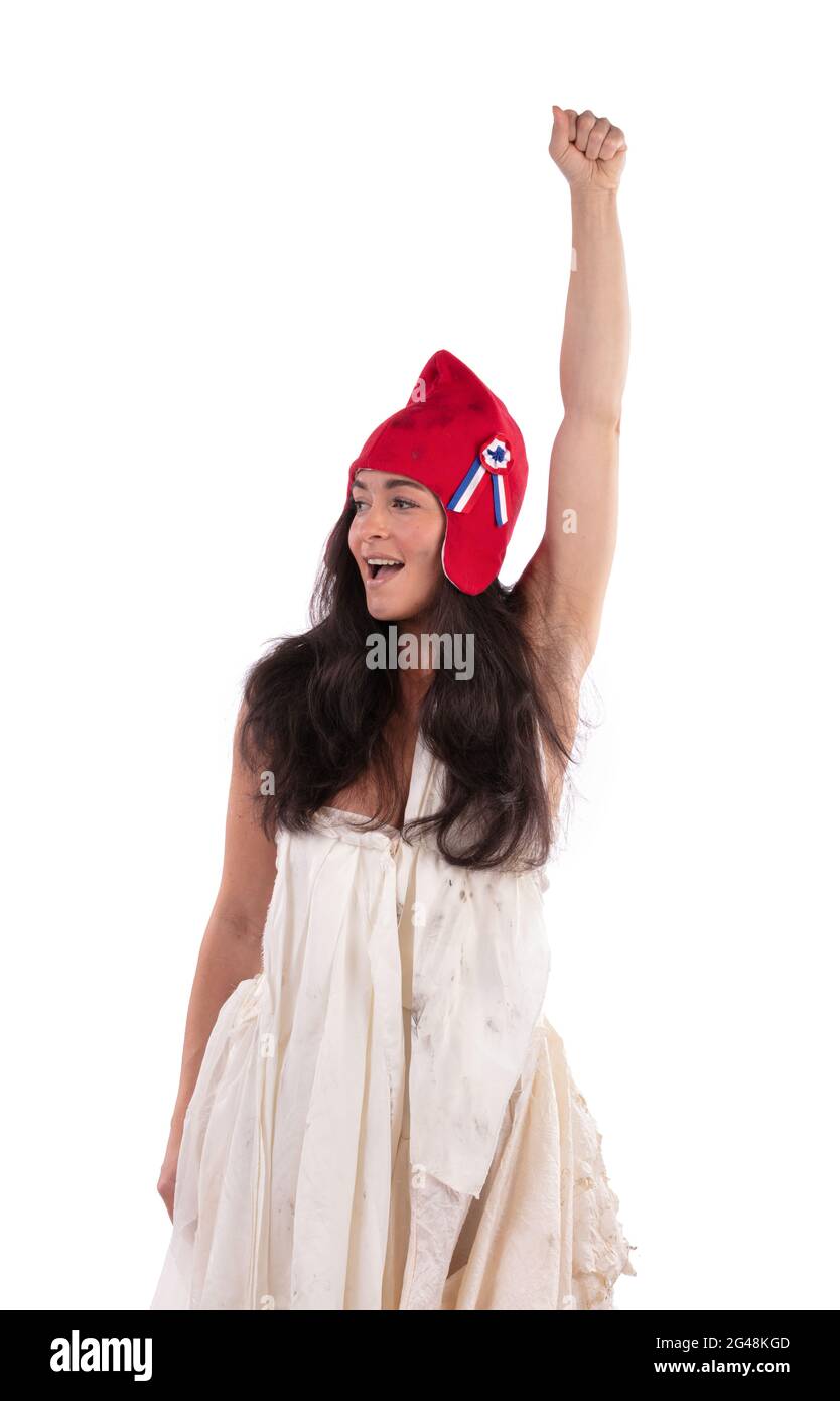 Marianne française avec un chapeau de phrygien sur fond blanc Photo Stock -  Alamy